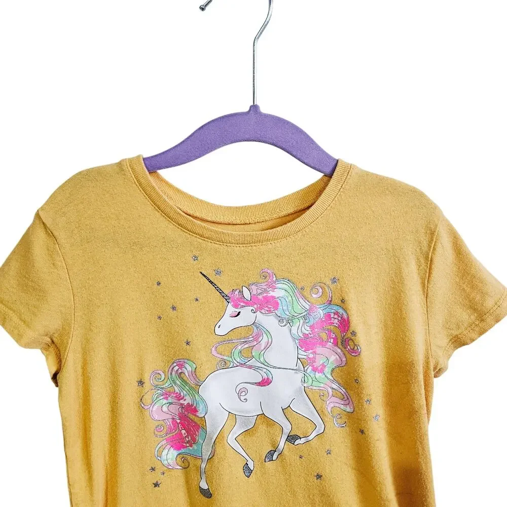Children's Place Girls Size S 5/6 Unicorn Graphic Tee Shirt Yellow Whimsical